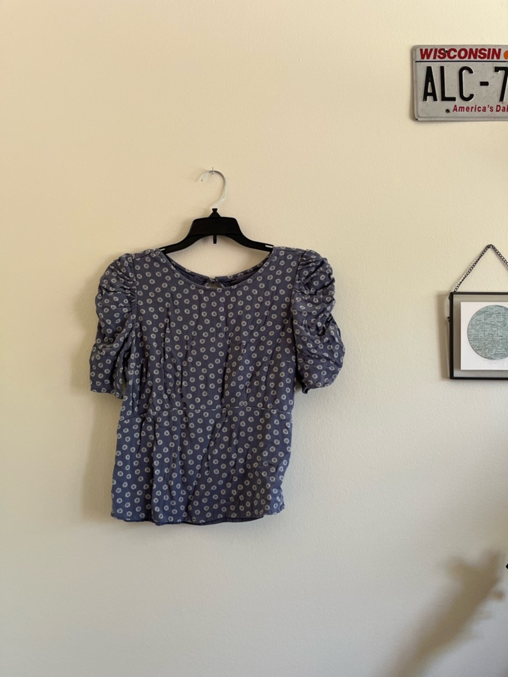 Abercrombie & Fitch Blue Puff Sleeve Blouse